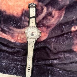 JL Jacques Lemans (1-1378) chronograph watch-Silver face w/White & Black band